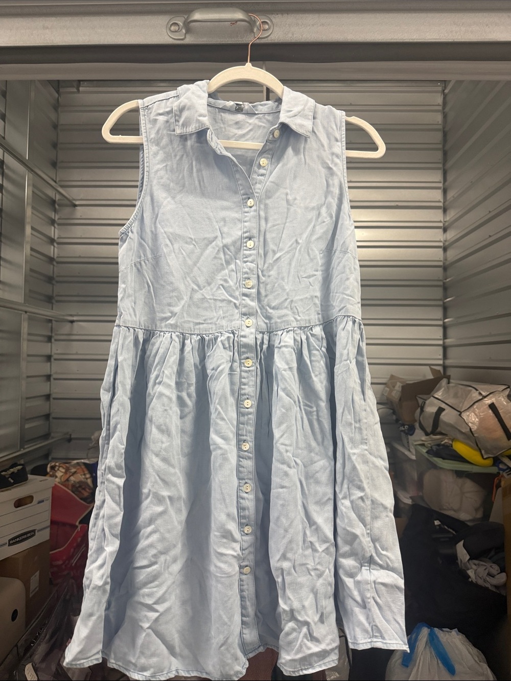 Ripe Light Blue Sleeveless Button-Front Mini Dress